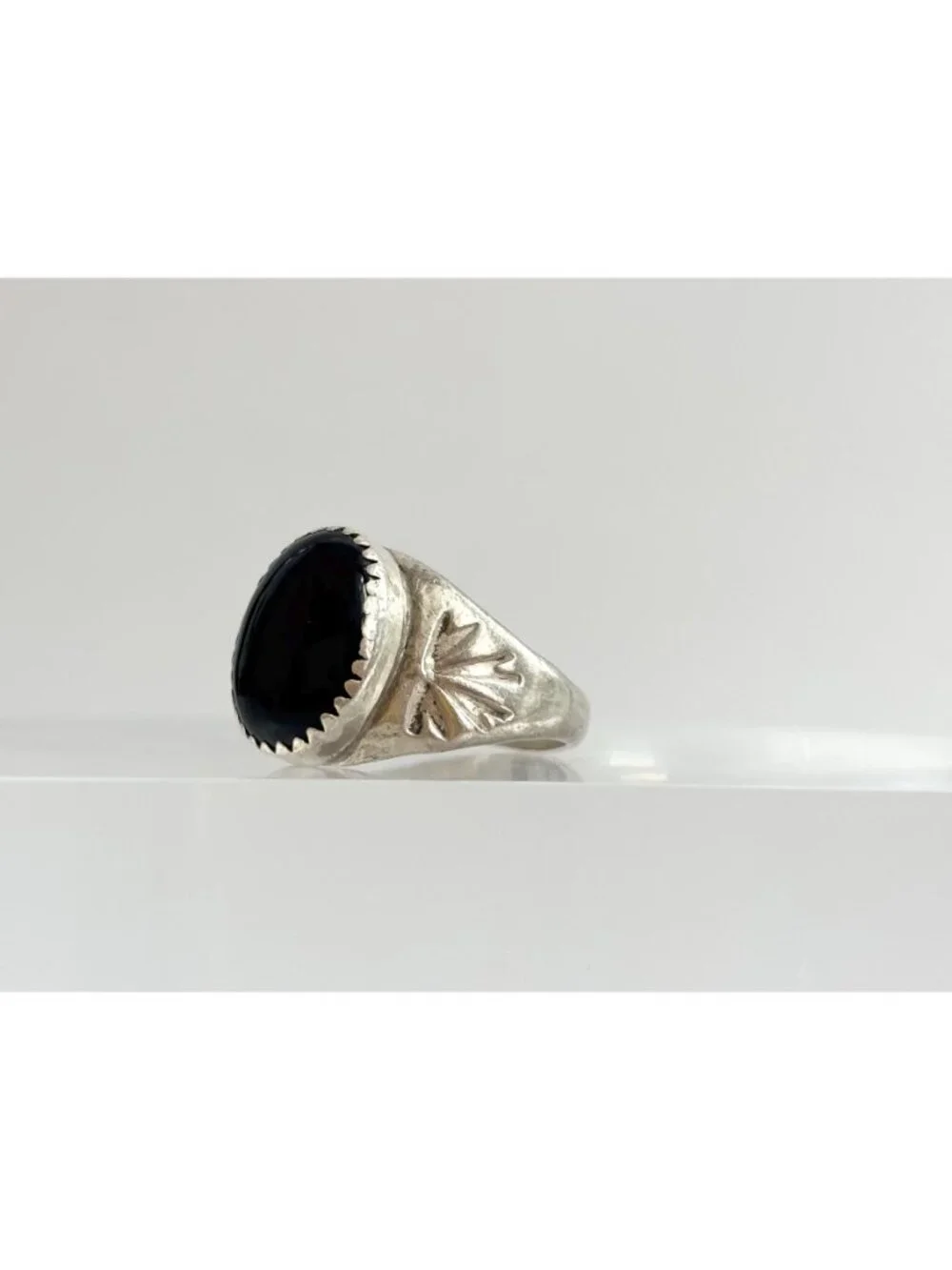 Black Onyx Gemstone Southwest Chunky Sterling Silver 925 Vintage Ring - sz 9